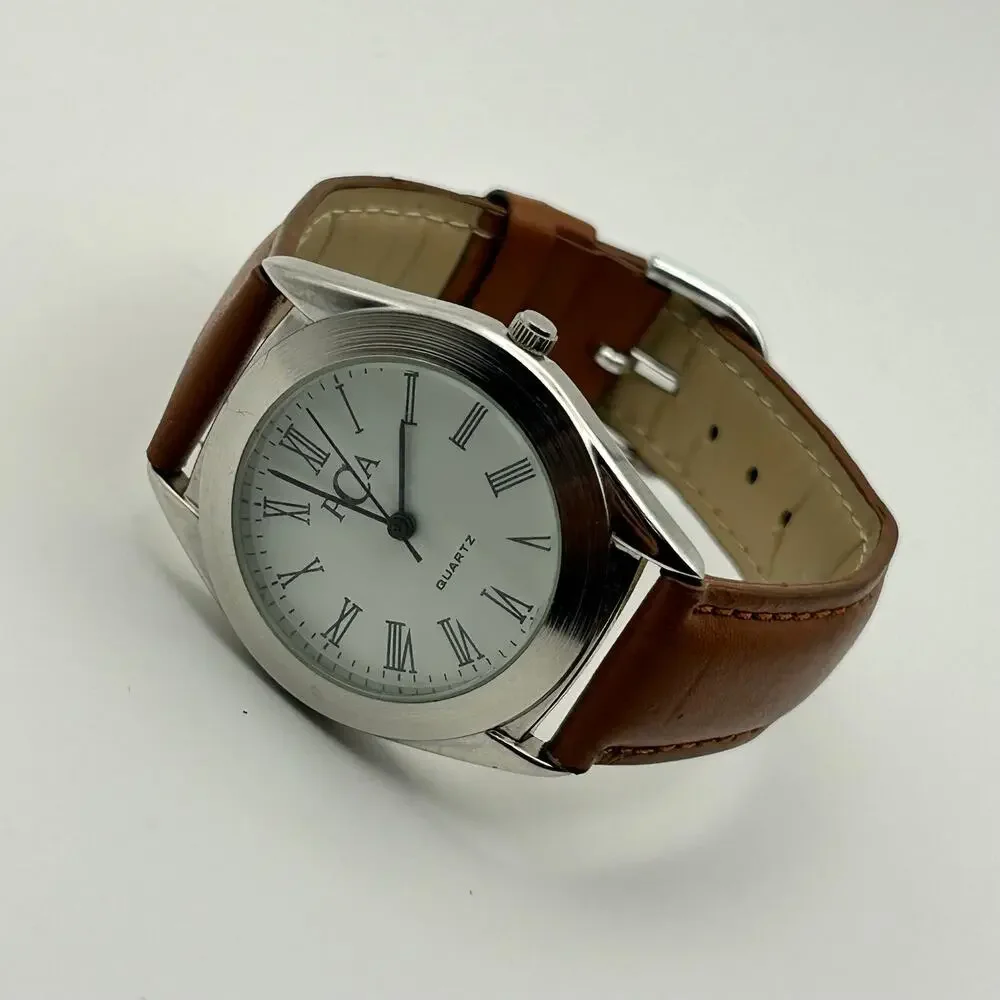Pier Carlo D'Alessio (PCA) Silver Tone Brown Leather Watch Working New Battery